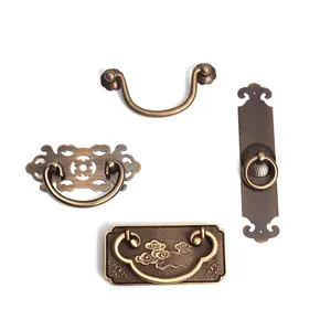 HJY Retro Antique Chinese Vintage Drawers Pull Kitchen Brass Furniture Handles