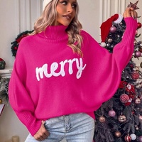 Nouveau pull de Noël à col montant pour femme, automne-hiver, ample, à manches chauve-souris, en tricot, vêtement d'extérieur