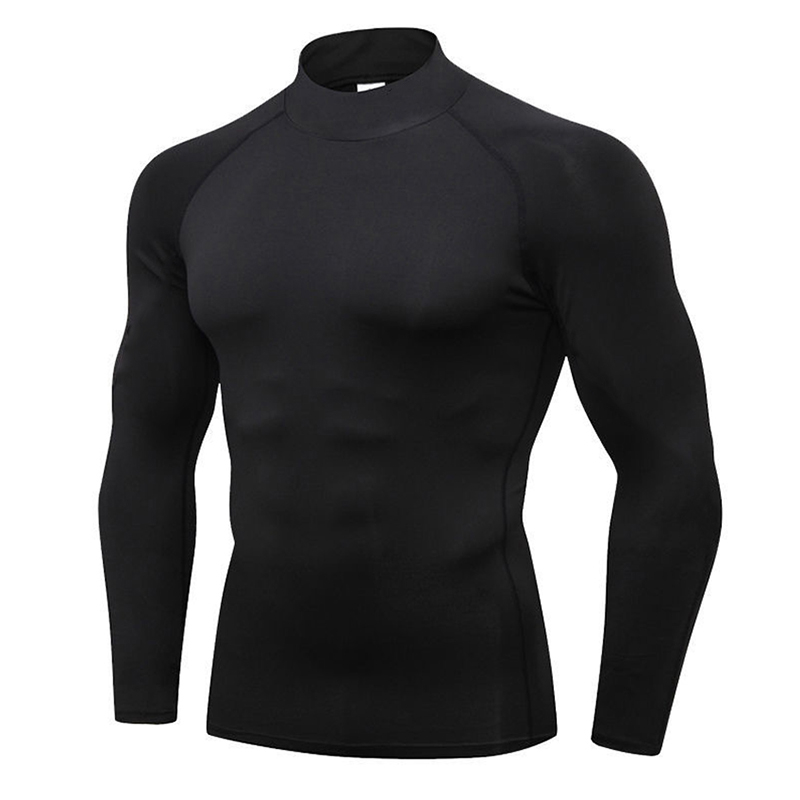 Factory Supply High Collar Quick Dry Long Mens Compression Shirt Long Sleeve