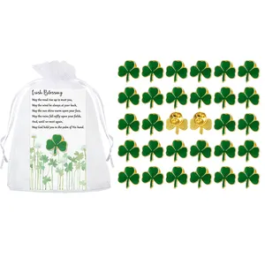 St. Patrick's Day Clover spille spille Patrick Day Favors buona fortuna spilla Shamrock a tre foglie con carte di benedizione