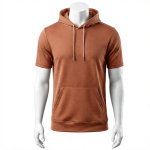 Haut à capuche à manches courtes pour homme, pour la gym en intérieur, OEM, pour l'entraînement, résistant à l'usure, en tissu doux texturé avec ourlet, à prix bas - Product Image 1