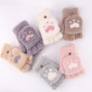 Mitaines en peluche pince <span class=keywords><strong>de</strong></span> <span class=keywords><strong>chat</strong></span>, gants chauds et doux, design mignon, ourson pelucheux, Costume <span class=keywords><strong>de</strong></span> <span class=keywords><strong>chat</strong></span>, demi-doigt, pour femmes, nouvelle collection - Product Image 1