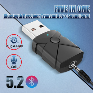 Super 5 in 1 USB <b>Bluetooth</b> 5.2 Receiver <b>Transmitter</b> Wireless Audio Adapter Sound Card 3.5mm Aux for TV Computer Car Speaker PC - Product Image 1