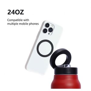 Custom 24oz Sports Water Bottle Flip Straw Tumbler <b>Double</b> <b>Wall</b> Vacuum Stainless Steel Water Bottle with Magnetic Phone Holder - Product Image 4