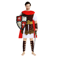 Halloween Carnaval Fête Mascarade Cosplay Hommes Ancien Costume Romain Samouraï Guerrier avec Cape Rouge