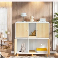 Meuble de salon multifonctionnel pour chat, avec bac à litière 3 compartiments en panneaux de particules écologiques