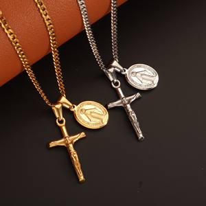 Regalos Cristianos Católicos para Mujeres y Hombres Collar de la Virgen María con Cruz Cadena Cubana Oro de 18k Crucifijo de Jesús Cruz Collar de la Virgen María - Product Image 2