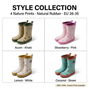 <span class=keywords><strong>Stivali</strong></span> da Pioggia per Bambini in Gomma Naturale Eco-Friendly con Stampa Naturale, Punta Larga Allargata, Anello di Trazione per Facile Indossatura e Rimozione, Impermeabili, per Bambini Piccoli - Product Image 5