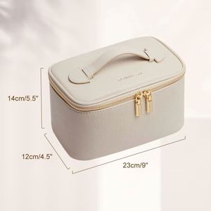 Sac à cosmétiques en cuir lisse PU avec fermeture éclair, matériau imperméable, poignée portable, trousse de maquillage professionnelle, grande taille, vente en gros - Product Image 5