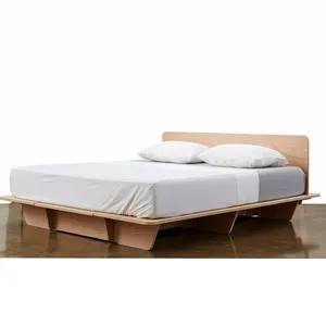 Lit double en bois, cadre de style minimaliste, confortable et relaxant, idéal pour une chambre à coucher