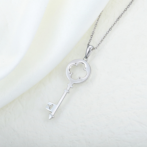 Chiave del <span class=keywords><strong>mio</strong></span> cuore 925 collana pendente in argento Sterling CZ con borchie rodio trifoglio placcato collana di <span class=keywords><strong>amore</strong></span> e fortuna per gioielli da donna - Product Image 5