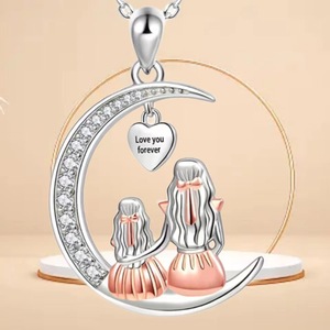 Collar con Colgante <span class=keywords><strong>de</strong></span> Luna y Corazón <span class=keywords><strong>de</strong></span> Aleación <span class=keywords><strong>de</strong></span> Zinc con Diamantes, Regalo <span class=keywords><strong>de</strong></span> Joyería para el Día <span class=keywords><strong>de</strong></span> la <span class=keywords><strong>Madre</strong></span>, Te Amo por Siempre, para Mamá e Hija - Product Image 4