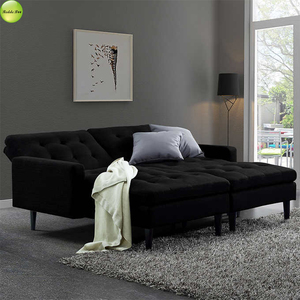 Set Divano Salvaspazio in Tessuto Nero con Chaise Longue e Pouf, Arredamento Compatto per Soggiorno/Camera da Letto/Hotel/Appartamento - Product Image 3