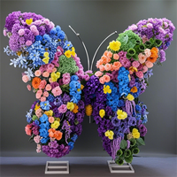 Arche de mariage géante en métal en forme de papillon pour toile de fond, avec fleurs réalistes faites à la main pour la décoration de cérémonie d'anniversaire