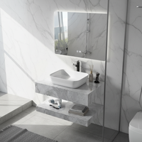 Meuble-lavabo rectangulaire de luxe moderne en ardoise pour hôtel, avec vasque en céramique, miroir LED tactile lumineux mural flottant