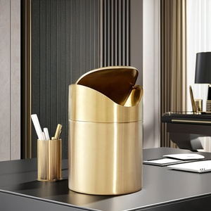 Mini thép không gỉ Thùng rác có thể với Vàng đu nắp 1.5L cho Countertop nhà bếp chất thải bin Vàng máy tính để bàn rác có thể Thùng rác Túi - Product Image 4