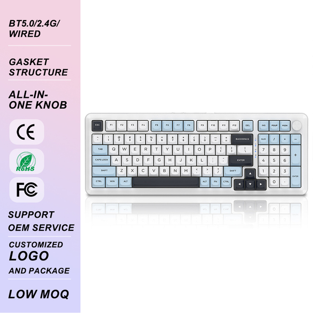 3-Mode Mechanical Gaming Keyboard with Custom RGB Hot-Swap Rotary Knob Wired 2.4G+BT Silverwood Switch Gasket Custom PBT Keycaps