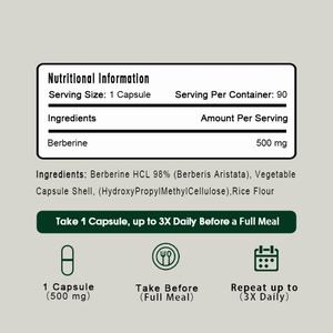 Herblife ou OEM personnalisé, extrait de berbérine végétalien, supplément de chlorhydrate de berbérine, capsules de chlorhydrate de berbérine - Product Image 3