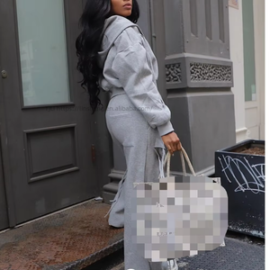 Nouveauté : Ensemble 2 pièces décontracté pour femme, pantalon ample à jambes larges avec fermeture éclair unique à capuche, vêtements de sport tendance - Product Image 3