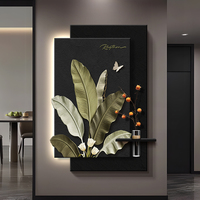 Peinture LED à double couche en grès de style médiéval pour mur de fond de salon et couloir, avec plantes vertes, décoration artistique