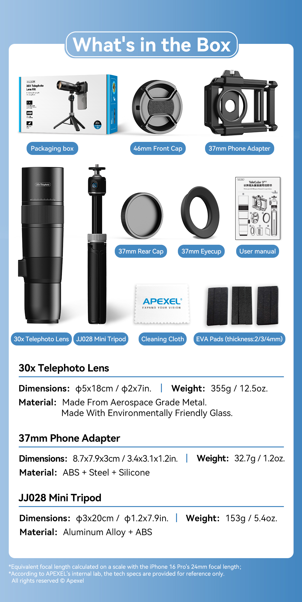 スマホアクセサリー APEXEL 30X Telephoto Lens Kit Lente P/ Celular Fotografia Longe Distante 30x Zoom Apexel | Frete