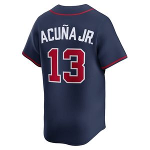Camiseta de Béisbol de los Atlanta Braves # 13 Acuna Jr. # 1 Albies # 28 Olson # 27 Riley # 10 Jones Camiseta corta raglán con estampado digital en blanco, azul y rojo - Product Image 4