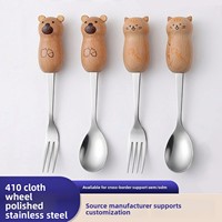 Cuillère et fourchette en bois pour enfants, motif chat de dessin animé, personnalisées, mignonnes, résistantes à la chaleur, pour café, gâteau, dessert, alimentation bébé