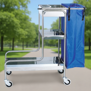 Carrello Multiuso in Acciaio Inox 1150mm Capacità 72L per Pulizia e Stoccaggio con Sacca Blu per Uso Ospedaliero - Product Image 3
