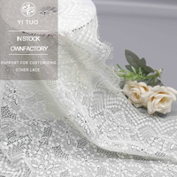 Galon élastique large de haute qualité en dentelle blanche, motif floral pour voiles, manches, cols, lingerie, robes de mariée