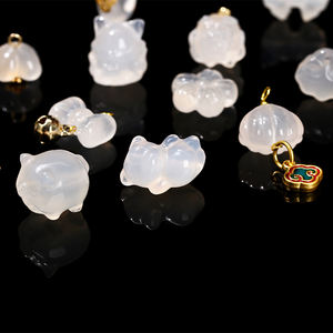 JD GEMS Ciondolo Portafortuna <span class=keywords><strong>di</strong></span> Agata Bianca Salina Naturale Perline Intagliate a Forma <span class=keywords><strong>di</strong></span> Gatto e Pixiu per Creazione <span class=keywords><strong>di</strong></span> Gioielli - Product Image 3