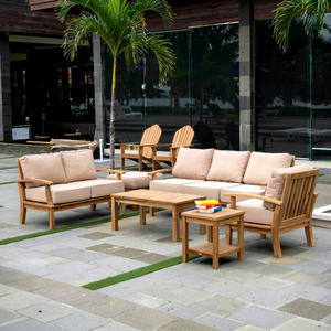 Conjunto de Sofás de Jardín de Teca Contemporáneo Bale Living, 6 Plazas, Muebles de Exterior Resistentes a la Intemperie, Cojines de Madera Maciza, Indonesia - Product Image 1