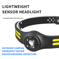 Mini lampe frontale de pêche en silicone avec capteur de mouvement, lumière de travail COB, lampe frontale LED portable pour le cyclisme, le camping, la randonnée et les situations d'urgence