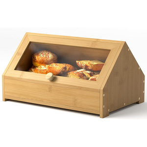 Boîte de rangement pour pain en bambou 40x25x20 cm avec porte à volet roulant pour comptoir de cuisine - Product Image 2
