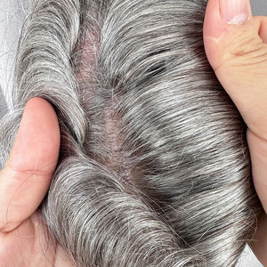 # Prótesis Capilar para <span class=keywords><strong>Hombre</strong></span>, Sistema <span class=keywords><strong>de</strong></span> Tupé, Base <span class=keywords><strong>de</strong></span> PU Delgada 365, 64 Colores, 90% <span class=keywords><strong>de</strong></span> Densidad, Cabello con Anclaje en V, 0.02, Blanco Grisáceo - Product Image 5