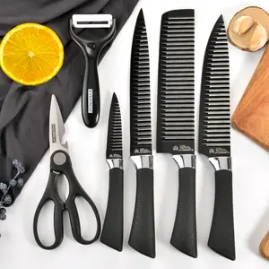 Konoll siyah renkli bıçak seti dalga bıçak hediye kutusu ambalaj bıçak seti yapışmaz kaplama bıçak