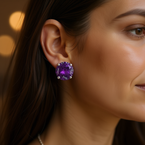E2780 ต่างหูสีม่วงทรงกลมเจียระไนแบบเหลี่ยมคมกริบ ตัวเรือนโลหะผสมสังกะสี เครื่องประดับแฟชั่นคลาสสิกสำหรับผู้หญิง ของขวัญ - Product Image 2