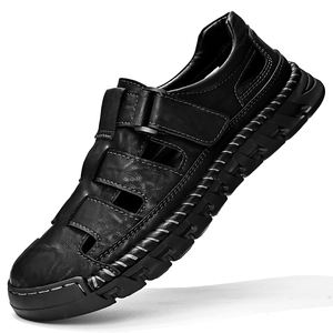 Sandal Kulit Asli Jahitan Tangan Bernapas, Desain Keren untuk Pria, Melindungi Jari Kaki, Cocok untuk Musim Panas, Bisa Custom LOGO - Product Image 2