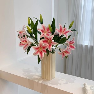 Bouquet de lys artificiels en soie, toucher réaliste, rose et blanc, pour mariage et décoration intérieure, 10 pièces, moulage par injection - Product Image 1