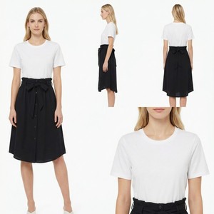 <span class=keywords><strong>Abito</strong></span> da donna a trapezio al ginocchio, <span class=keywords><strong>azzurro</strong></span>, con top a maniche corte e gonna a vita naturale scura, anti-piega, casual - Product Image 3