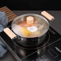 Marmite à soupe et à bouillon en acier inoxydable 304 avec couvercle en verre, doubles poignées en bois, compatible lave-vaisselle, lavage à la main uniquement, pour cuisinières à gaz et à induction