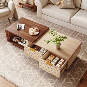Tavolino da Salotto Moderno in Legno con 2 Cassetti <span class=keywords><strong>Salvaspazio</strong></span> Rettangolare Espandibile in Vendita - Product Image 3