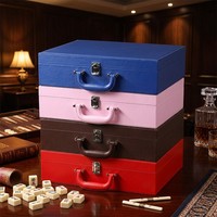 Boîte de mahjong américaine de luxe personnalisée avec 166 tuiles de mahjong vides pour le rangement. Boîte en cuir pour achat en gros.