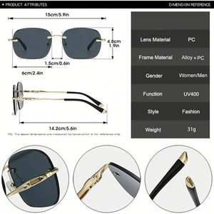 Gafas de Sol Personalizadas con Logotipo 2025, Lentes Transparentes con Degradado Oceánico, Montura de Aleación, Protección UV400, Diseño Cuadrado sin Aro para Hombre y Mujer - Product Image 5