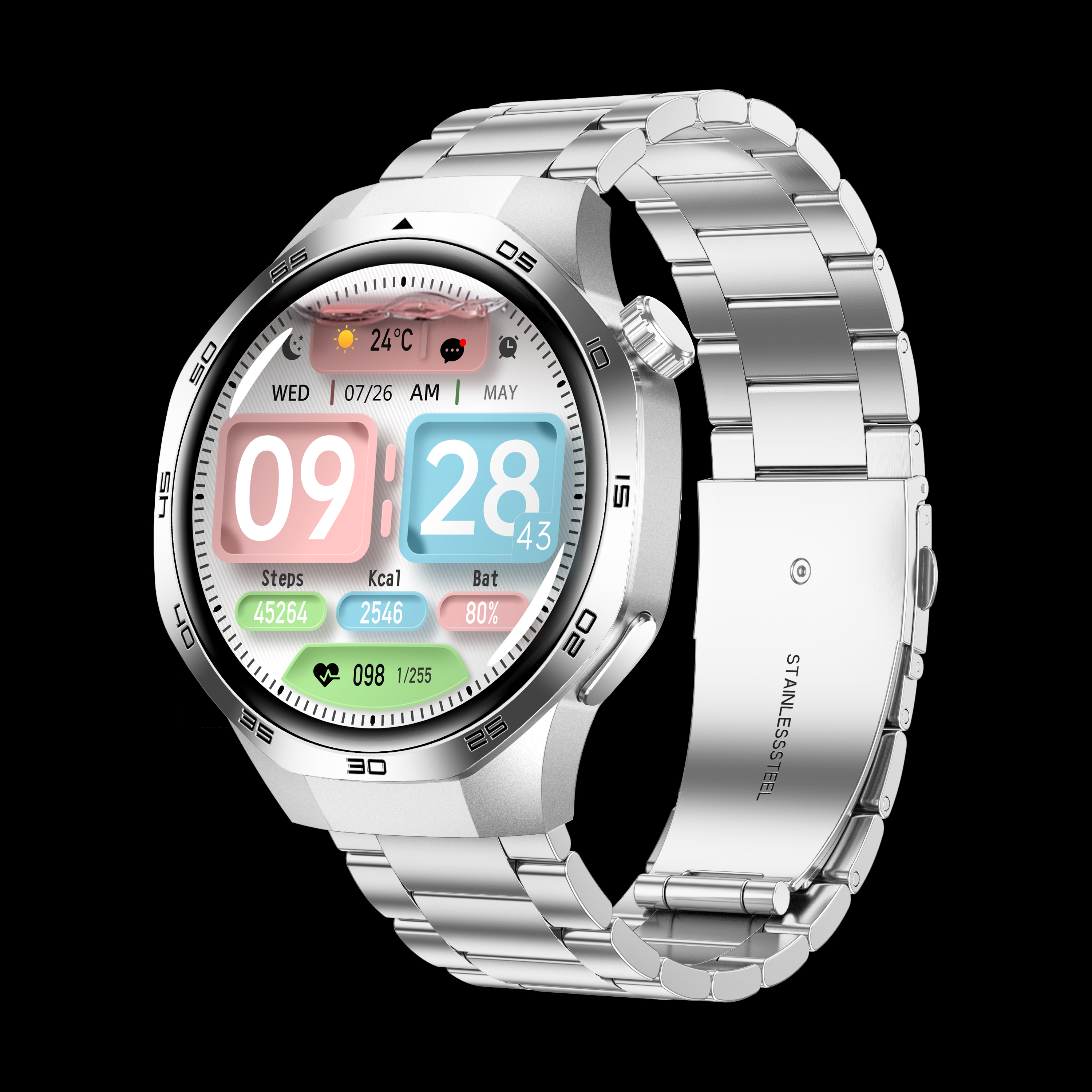 ตัวเรือนสีเงิน+สายเหล็กสีเงิน