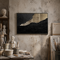 Peinture à l'huile 100% faite à la main, feuille noire et blanche, dessin au trait, grande œuvre d'art murale abstraite moderne, toile encadrée, art Wabi Sabi