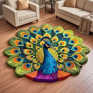 Tapis de sol en forme de paon 3D, absorbant, antidérapant, pour salon, table basse, chambre à coucher, décoration, entrée, tapis en peluche pour la maison - Product Image 3