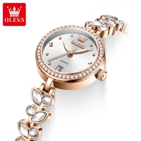 OLEVS 5679 Montre à quartz élégante en acier inoxydable de luxe avec logo personnalisé Odm, calendrier diamant, étanche, lumineuse pour femme