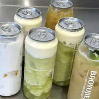 Boîtes de boisson en plastique PET transparente biodégradable de qualité alimentaire avec logo personnalisé, avec bouchon en aluminium