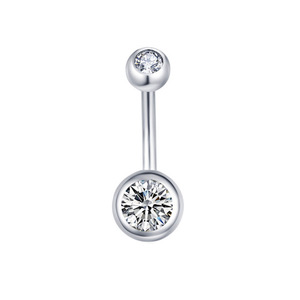 Piercing de Ombligo de Acero Inoxidable con Zirconia, Barra de 10mm, <span class=keywords><strong>Plateado</strong></span>, Joyería para Ombligo Europeo y Americano - Product Image 3