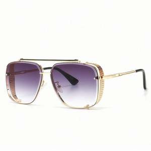 Lunettes de soleil demi-ovales carrées vintage personnalisées avec logo, protection UV400, monture métallique, grandes lunettes de soleil de conduite pour hommes et femmes - Product Image 1